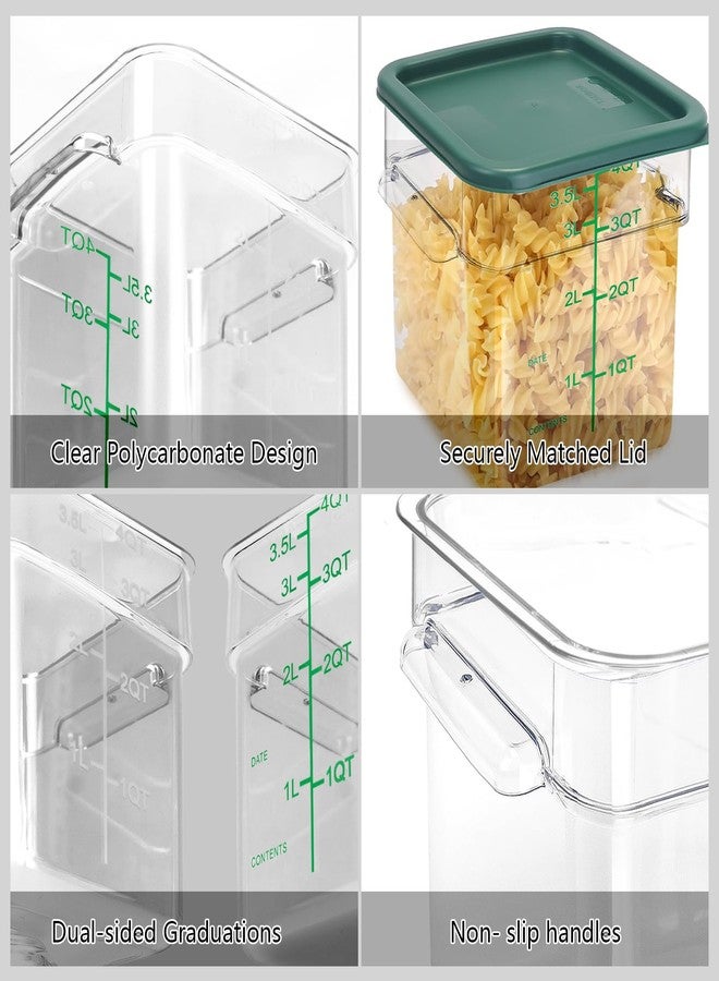 TSUBOR 4 Pack Food Storage Containers with Green Lids, 4.0 Qt - Square, Clear, Polycarbonate - Image 3